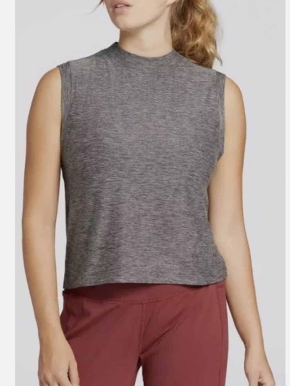 Calia Lustralux Mock Neck Tank Top Gray Muscle Tee Activewear Athletic Workout